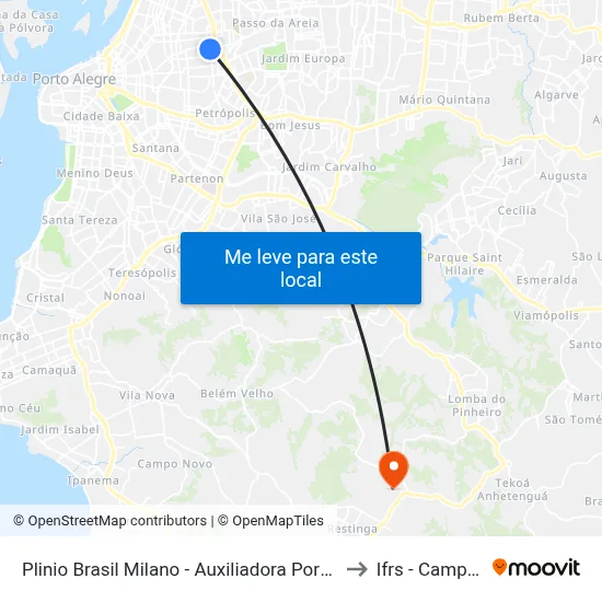 Plinio Brasil Milano - Auxiliadora Porto Alegre - Rs 90450-080 Brasil to Ifrs - Campus Restinga map