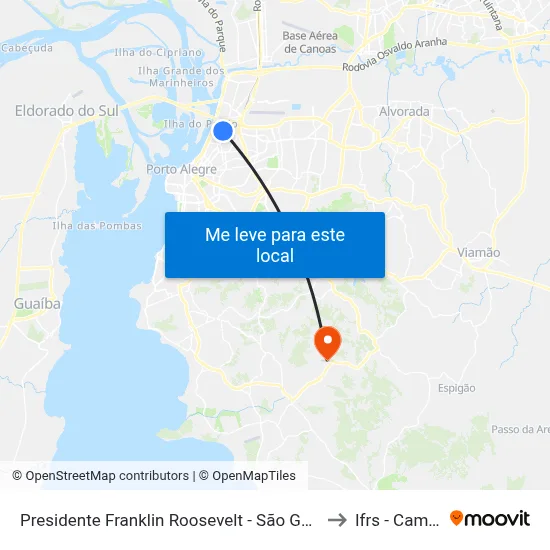 Presidente Franklin Roosevelt - São Geraldo Porto Alegre - Rs 90230-080 Brasil to Ifrs - Campus Restinga map