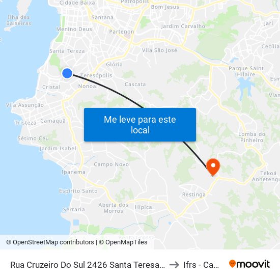 Rua Cruzeiro Do Sul 2426 Santa Teresa Porto Alegre - Rio Grande Do Sul 90840 Brasil to Ifrs - Campus Restinga map