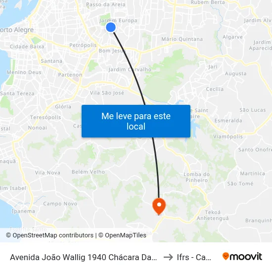Avenida João Wallig 1940 Chácara Das Pedras Porto Alegre - Rs 91340-001 Brasil to Ifrs - Campus Restinga map