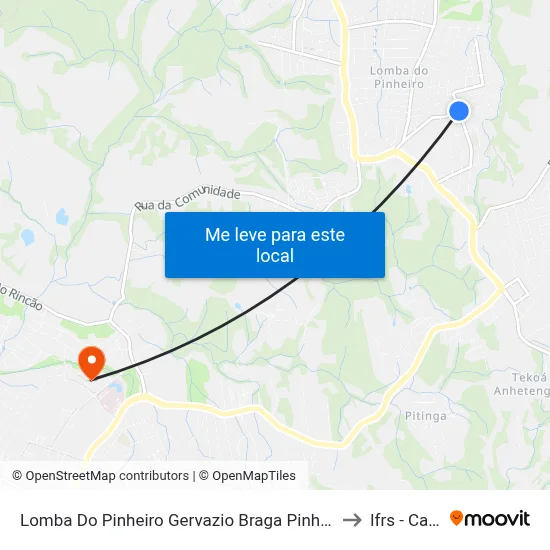 Lomba Do Pinheiro Gervazio Braga Pinheiro - Lomba Do Pinheiro Porto Alegre - Rs 91570-650 Brasil to Ifrs - Campus Restinga map