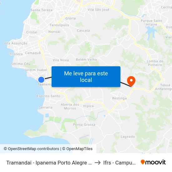 Tramandai - Ipanema Porto Alegre - Rs 91760-050 Brasil to Ifrs - Campus Restinga map