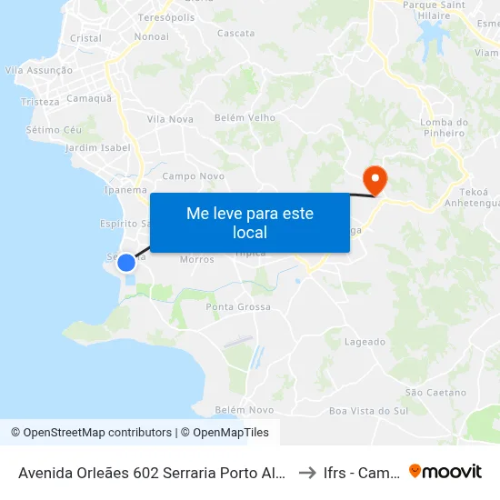 Avenida Orleães 602 Serraria Porto Alegre - Rio Grande Do Sul 91770-620 Brasil to Ifrs - Campus Restinga map