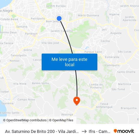 Av. Saturnino De Brito 200 - Vila Jardim Porto Alegre - Rs 91320-000 Brasil to Ifrs - Campus Restinga map
