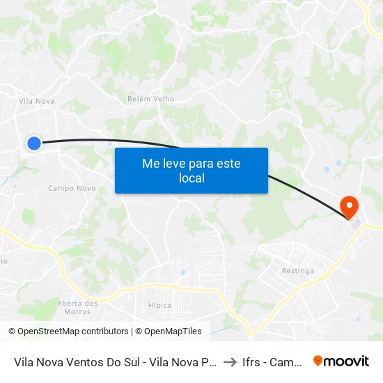 Vila Nova Ventos Do Sul - Vila Nova Porto Alegre - Rs 91750-260 Brasil to Ifrs - Campus Restinga map