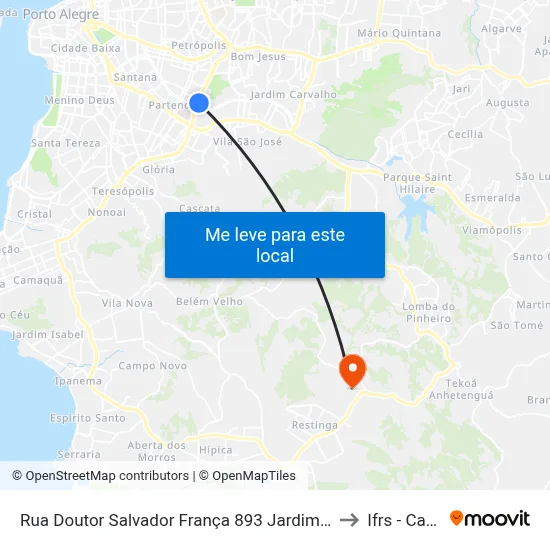 Rua Doutor Salvador França 893 Jardim Botânico Porto Alegre - Rio Grande Do Sul 90690 Brasil to Ifrs - Campus Restinga map