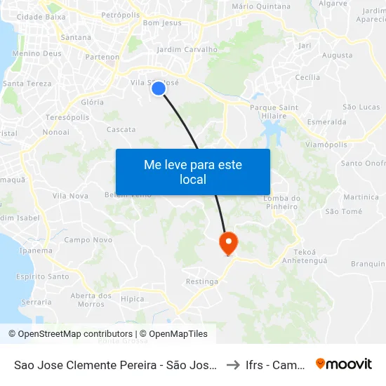 Sao Jose Clemente Pereira - São José Porto Alegre - Rs 91520-550 Brasil to Ifrs - Campus Restinga map