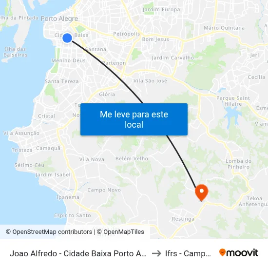 Joao Alfredo - Cidade Baixa Porto Alegre - Rs 90050-003 Brasil to Ifrs - Campus Restinga map