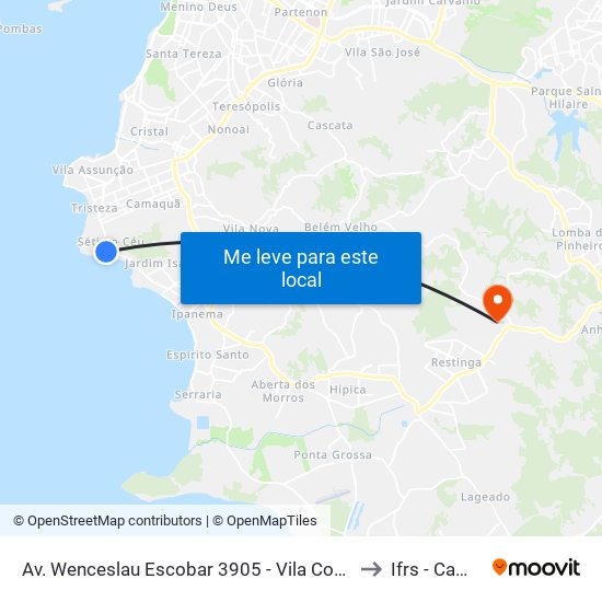 Av. Wenceslau Escobar 3905 - Vila Conceição Porto Alegre - Rs 91900-001 Brasil to Ifrs - Campus Restinga map