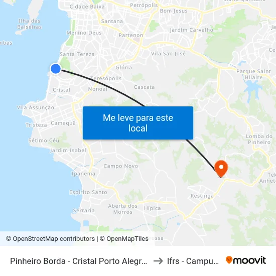 Pinheiro Borda - Cristal Porto Alegre - Rs 90810-150 Brasil to Ifrs - Campus Restinga map