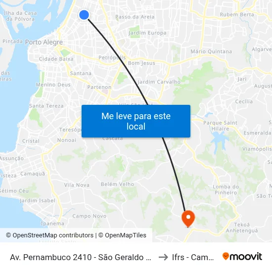 Av. Pernambuco 2410 - São Geraldo Porto Alegre - Rs 90220-002 Brasil to Ifrs - Campus Restinga map
