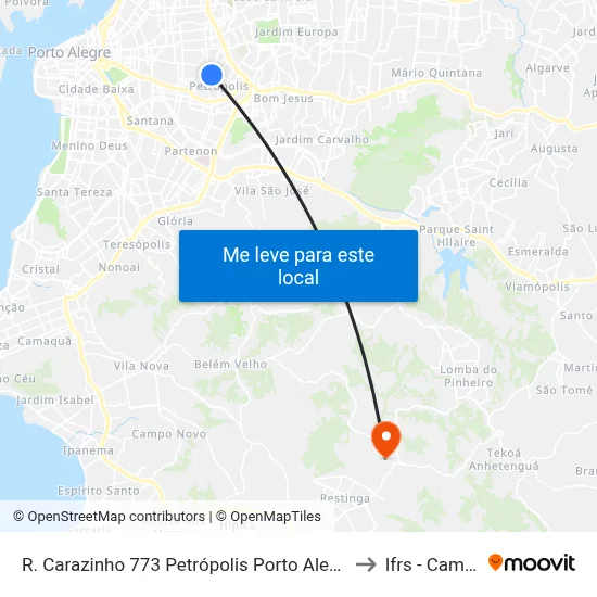 R. Carazinho 773 Petrópolis Porto Alegre - Rio Grande Do Sul 90460-190 Brasil to Ifrs - Campus Restinga map