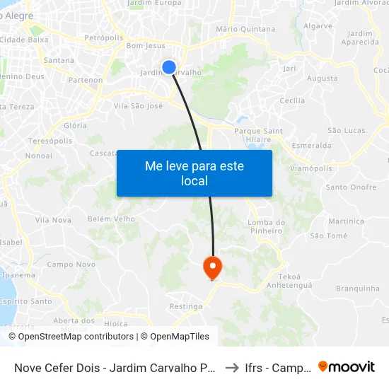 Nove Cefer Dois - Jardim Carvalho Porto Alegre - Rs 91430-692 Brasil to Ifrs - Campus Restinga map