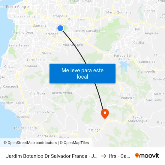Jardim Botanico Dr Salvador Franca - Jardim Botânico Porto Alegre - Rs 90450-190 Brasil to Ifrs - Campus Restinga map