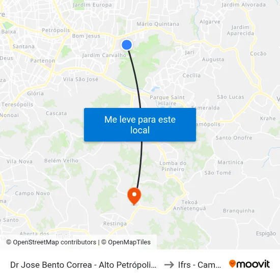 Dr Jose Bento Correa - Alto Petrópolis Porto Alegre - Rs 91450-050 Brasil to Ifrs - Campus Restinga map