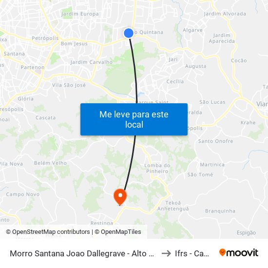 Morro Santana Joao Dallegrave - Alto Petrópolis Porto Alegre - Rs 91240-200 Brasil to Ifrs - Campus Restinga map