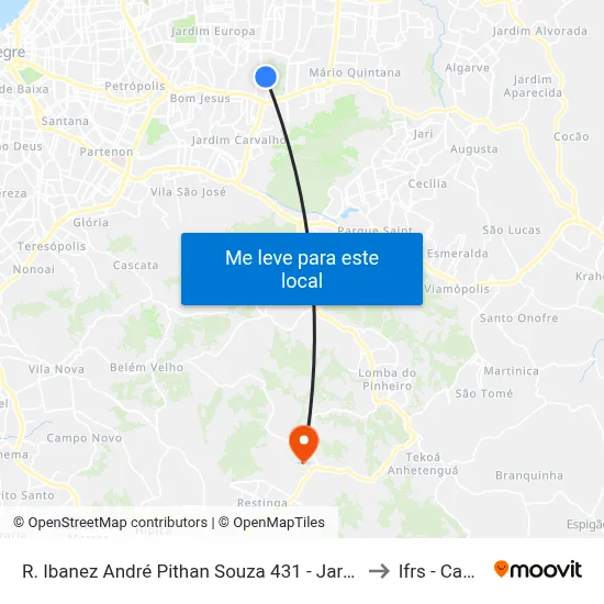 R. Ibanez André Pithan Souza 431 - Jardim Itu-Sabará Porto Alegre - Rs 91210-070 Brasil to Ifrs - Campus Restinga map