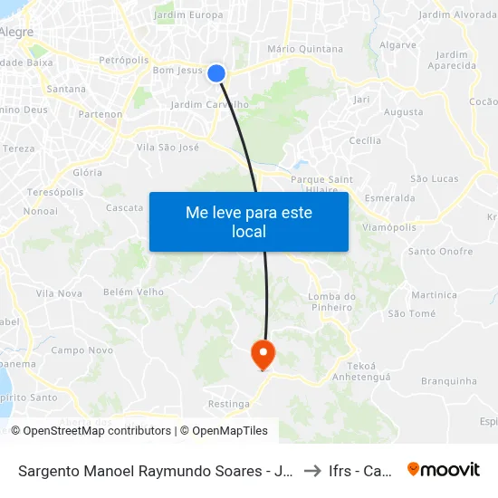 Sargento Manoel Raymundo Soares - Jardim Carvalho Porto Alegre - Rs 91430-213 Brasil to Ifrs - Campus Restinga map
