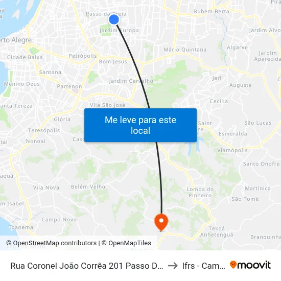Rua Coronel João Corrêa 201 Passo Da Areia Porto Alegre - Rs 91350-190 Brasil to Ifrs - Campus Restinga map