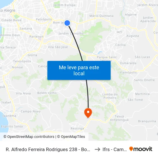 R. Alfredo Ferreira Rodrigues 238 - Bom Jesus Porto Alegre - Rs 91420-632 Brasil to Ifrs - Campus Restinga map