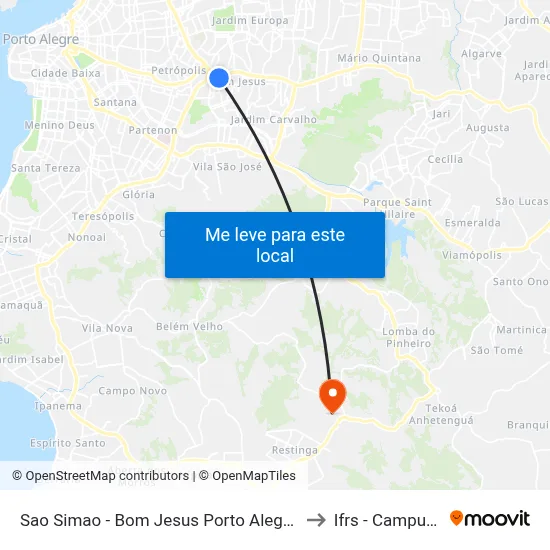 Sao Simao - Bom Jesus Porto Alegre - Rs 91420-500 Brasil to Ifrs - Campus Restinga map