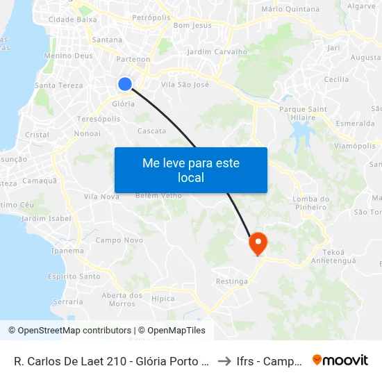 R. Carlos De Laet 210 - Glória Porto Alegre - Rs 90680-350 Brasil to Ifrs - Campus Restinga map