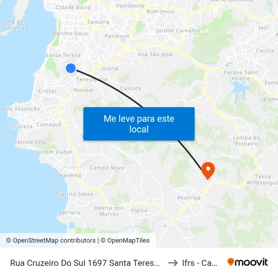 Rua Cruzeiro Do Sul 1697 Santa Teresa Porto Alegre - Rio Grande Do Sul 90843 Brasil to Ifrs - Campus Restinga map