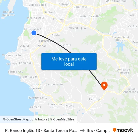 R. Banco Inglês 13 - Santa Tereza Porto Alegre - Rs 90840-600 Brasil to Ifrs - Campus Restinga map