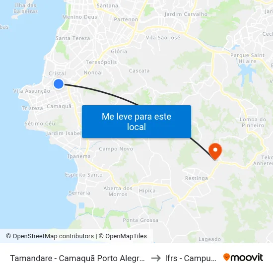 Tamandare - Camaquã Porto Alegre - Rs 91910-620 Brasil to Ifrs - Campus Restinga map