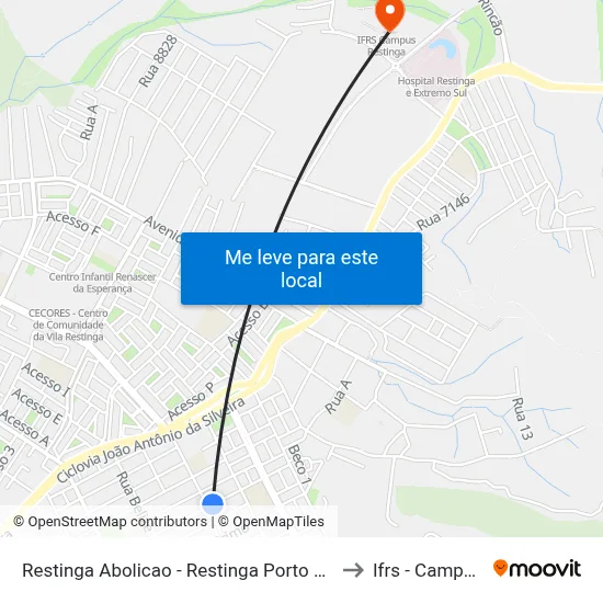 Restinga Abolicao - Restinga Porto Alegre - Rs 91790-230 Brasil to Ifrs - Campus Restinga map