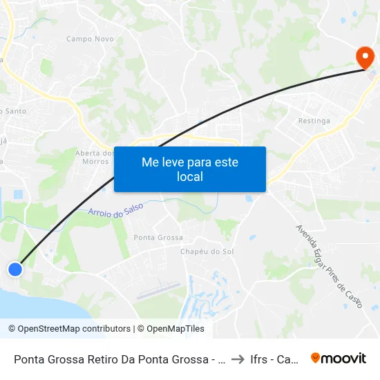 Ponta Grossa Retiro Da Ponta Grossa - Ponta Grossa Porto Alegre - Rs 91780-620 Brasil to Ifrs - Campus Restinga map
