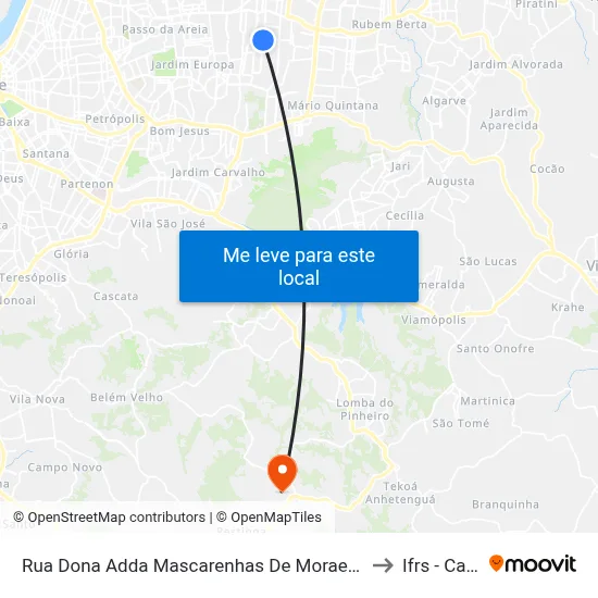 Rua Dona Adda Mascarenhas De Moraes 811 - Jardim Itu-Sabará Porto Alegre - Rs 91220-140 Brasil to Ifrs - Campus Restinga map