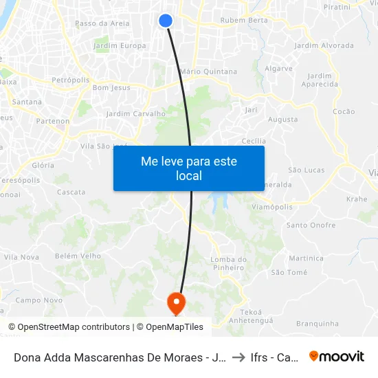 Dona Adda Mascarenhas De Moraes - Jardim Itu-Sabará Porto Alegre - Rs 91220-140 Brasil to Ifrs - Campus Restinga map