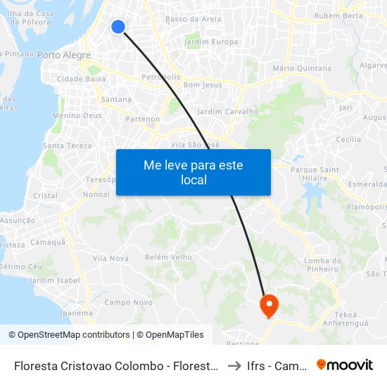 Floresta Cristovao Colombo - Floresta Porto Alegre - Rs 90560-003 Brasil to Ifrs - Campus Restinga map