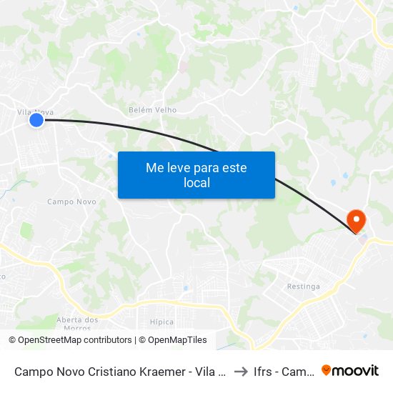 Campo Novo Cristiano Kraemer - Vila Nova Porto Alegre - Rs 91740-800 Brasil to Ifrs - Campus Restinga map