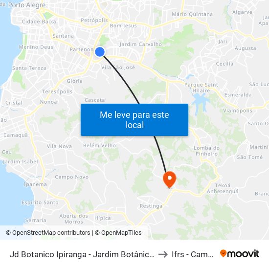 Jd Botanico Ipiranga - Jardim Botânico Porto Alegre - Rs 90160-092 Brasil to Ifrs - Campus Restinga map