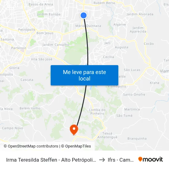 Irma Teresilda Steffen - Alto Petrópolis Porto Alegre - Rs 91240-470 Brasil to Ifrs - Campus Restinga map