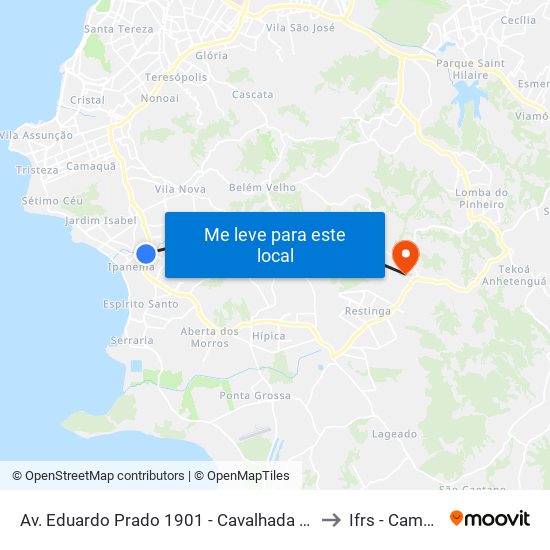 Av. Eduardo Prado 1901 - Cavalhada Porto Alegre - Rs 91751-000 Brasil to Ifrs - Campus Restinga map
