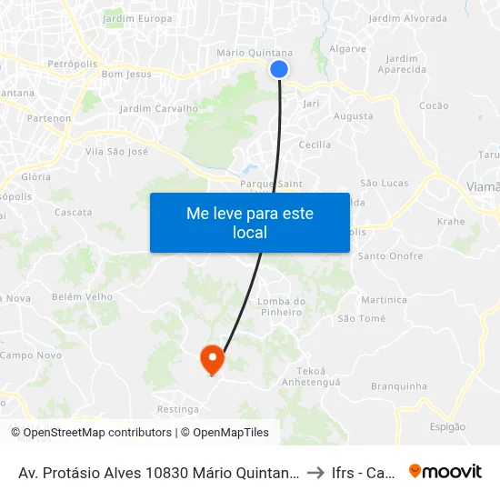 Av. Protásio Alves 10830 Mário Quintana Porto Alegre - Rio Grande Do Sul 91260-000 Brasil to Ifrs - Campus Restinga map