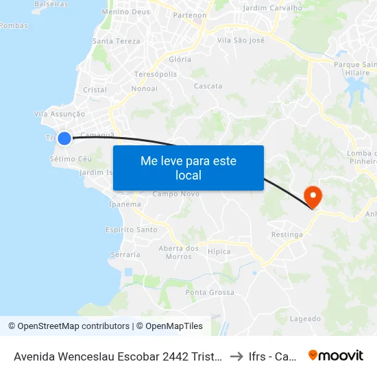 Avenida Wenceslau Escobar 2442 Tristeza Porto Alegre - Rio Grande Do Sul 90920 Brasil to Ifrs - Campus Restinga map
