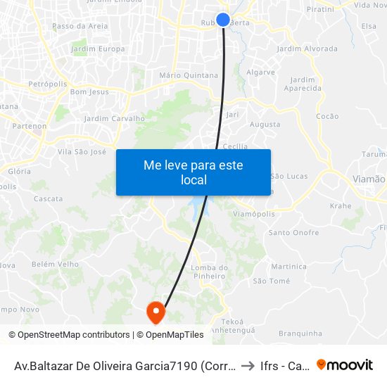 Av.Baltazar De Oliveira Garcia7190 (Corredor C/B) - Rubem Berta Porto Alegre - Rs 91180-005 Brasil to Ifrs - Campus Restinga map