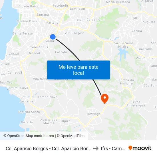 Cel Aparicio Borges - Cel. Aparicio Borges Porto Alegre - Rs 90680-570 Brasil to Ifrs - Campus Restinga map
