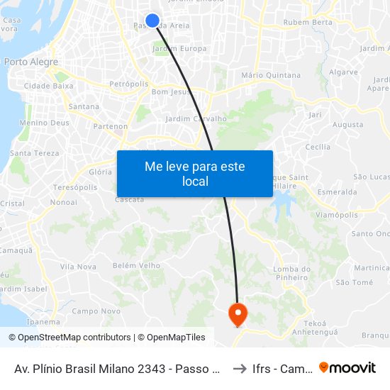 Av. Plínio Brasil Milano 2343 - Passo D Areia Porto Alegre - Rs 90520-003 Brasil to Ifrs - Campus Restinga map