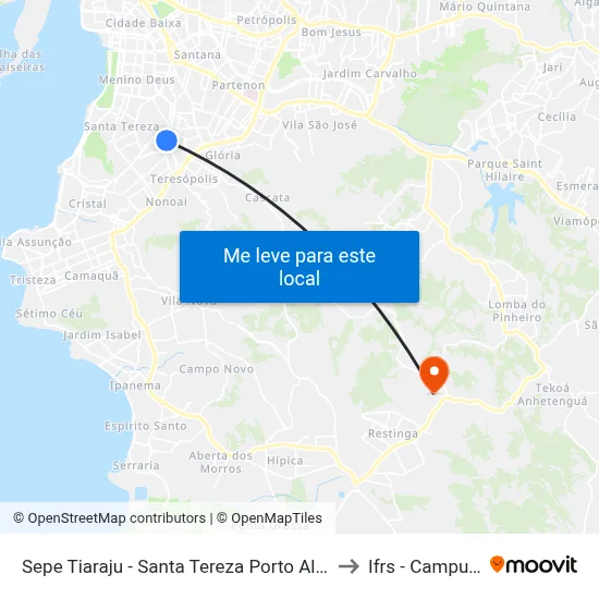 Sepe Tiaraju - Santa Tereza Porto Alegre - Rs 90450-190 Brasil to Ifrs - Campus Restinga map