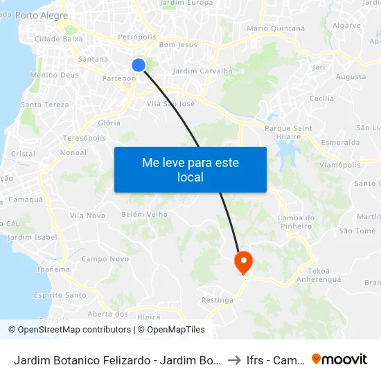 Jardim Botanico Felizardo - Jardim Botânico Porto Alegre - Rs 90450-190 Brasil to Ifrs - Campus Restinga map