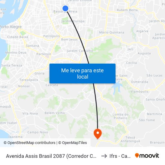 Avenida Assis Brasil 2087 (Corredor Cb) - Passo D Areia Porto Alegre - Rs 91010-001 Brasil to Ifrs - Campus Restinga map