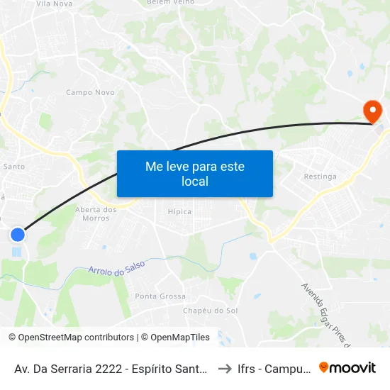 Av. Da Serraria 2222 - Espírito Santo Porto Alegre - Rs Brasil to Ifrs - Campus Restinga map