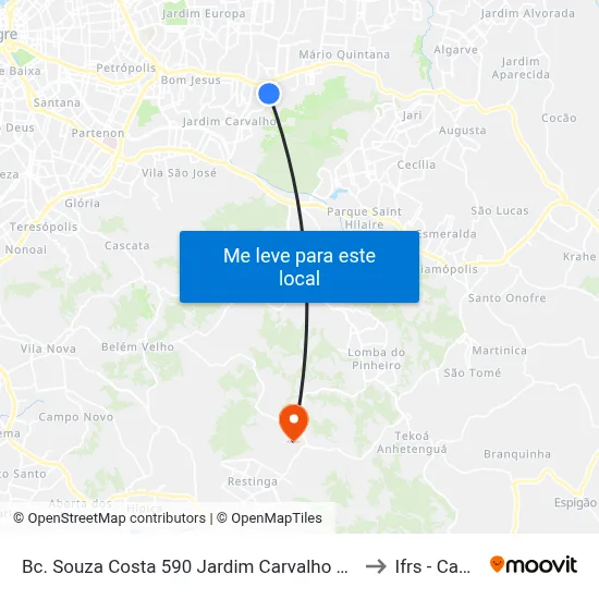 Bc. Souza Costa 590 Jardim Carvalho Porto Alegre - Rio Grande Do Sul 91450-140 Brasil to Ifrs - Campus Restinga map