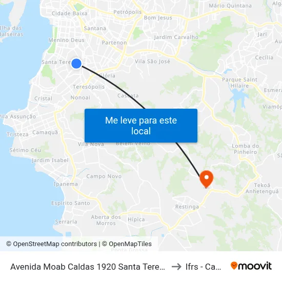 Avenida Moab Caldas 1920 Santa Teresa Porto Alegre - Rio Grande Do Sul 90880 Brasil to Ifrs - Campus Restinga map