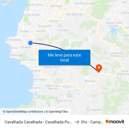 Cavalhada Cavalhada - Cavalhada Porto Alegre - Rs 91740-001 Brasil to Ifrs - Campus Restinga map